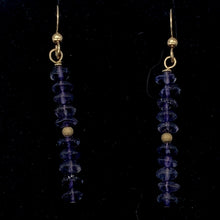 Load image into Gallery viewer, Vibrant Faceted Iolite Roundel Bead Dangling Earrings |Rose Gold | 1 3/4&quot; Long |
