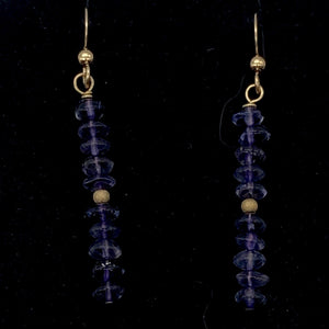 Vibrant Faceted Iolite Roundel Bead Dangling Earrings |Rose Gold | 1 3/4" Long |
