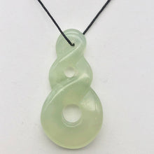 Load image into Gallery viewer, Carved Translucent Serpentine Infinity Pendant with Simple Black Cord 10821T | 46x24x7mm | Light Green - PremiumBead Alternate Image 2
