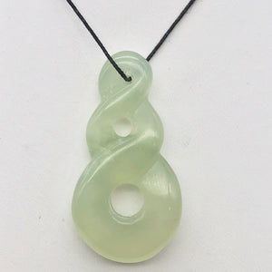 Carved Translucent Serpentine Infinity Pendant with Simple Black Cord 10821T | 46x24x7mm | Light Green - PremiumBead Alternate Image 2