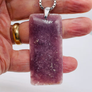 Natural Purple Lepidolite Large Rectangular Sterling Silver Pendant | 2 3/4" |