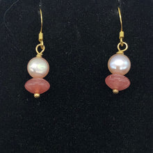 Load image into Gallery viewer, Gem Quality Rhodochrosite Pearl Drop Golden French Wire Earrings - PremiumBead Alternate Image 2
