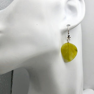 Korean Jade Carved Leaf Sterling Silver Drop Earrings | 1 1/2" Long | Green |
