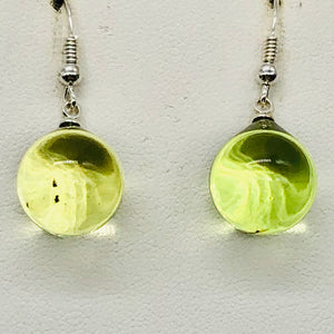 Amber Round Sterling Silver Earrings| 1 1/4" Long | Green | 1 Pait |