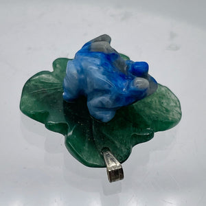 Ribbit 1 Lapis Frog On Aventurine Lily pad Pendant | 28x28.5x11mm | Blue