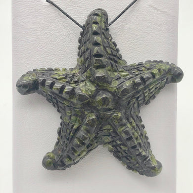 Peridot Jasper Hand Carved Starfish Pendant Bead | 58x57x12mm | Green/Grey - PremiumBead Primary Image 1