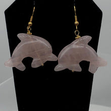 Load image into Gallery viewer, Rose Quartz 14K Gold Filled Dolphin Drop/Dangle Earrings| 2 3/4&quot; Long | Pink |
