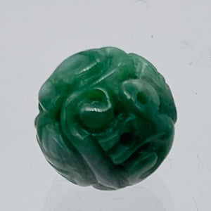 Jade AAA Intricately Carved Round Bead | 14mm | Green | 1 Bead |