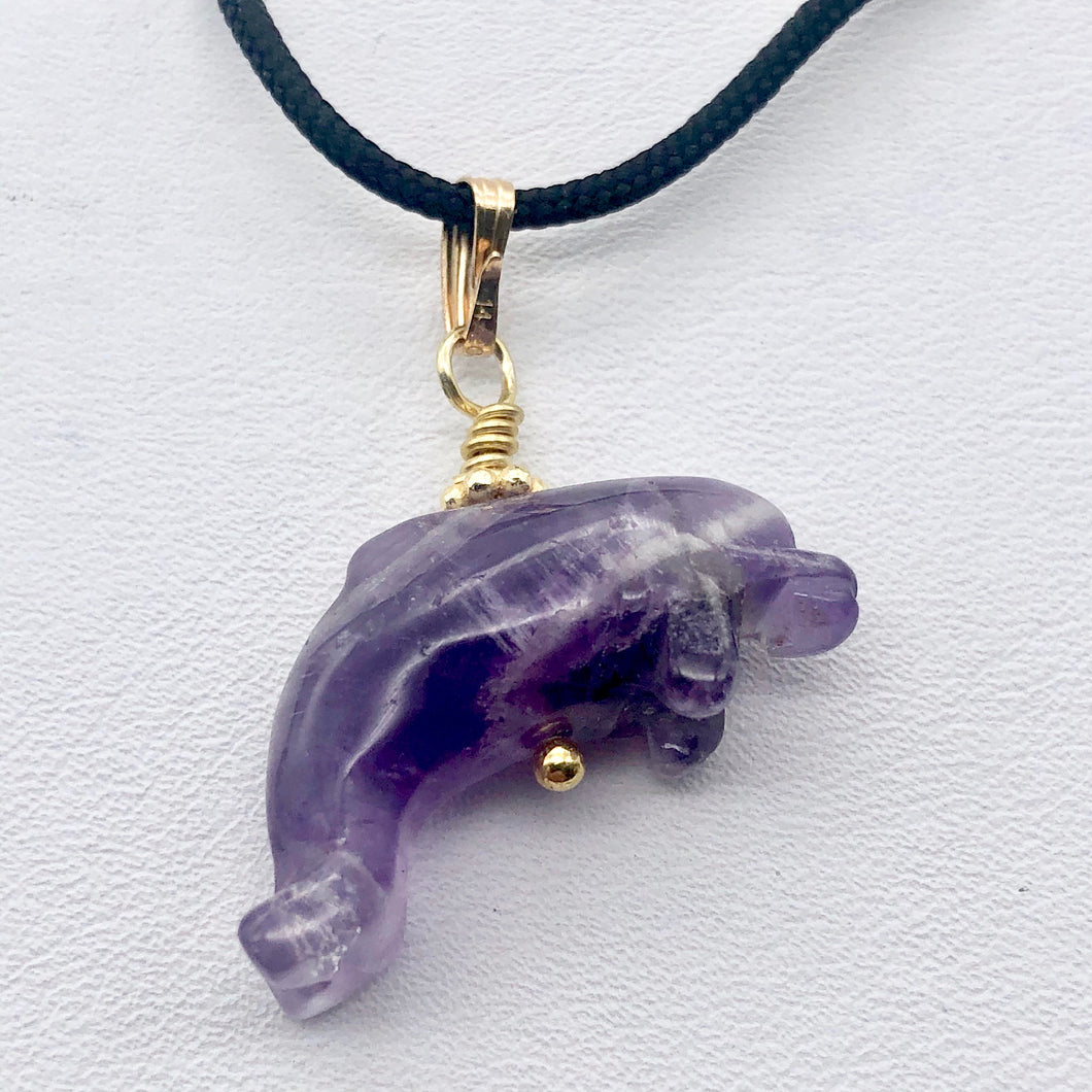 Amethyst Dolphin Pendant Necklace | Semi Precious Stone Jewelry | 14k Pendant - PremiumBead Primary Image 1