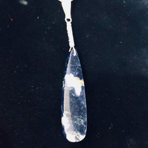 Sodalite Sterling Silver Teardrop | 3" Long | Blue/White | 1 Pendant |