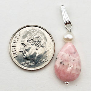 Rhodochrosite and Pearl Sterling Silver Pendant | 1 1/8 Inch Long | - PremiumBead Alternate Image 6