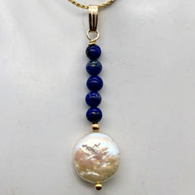 Load image into Gallery viewer, Natural Lapis &amp; Drop FW Coin Pearl 14Kgf Pendant | 1 3/4&quot; long | - PremiumBead Primary Image 1
