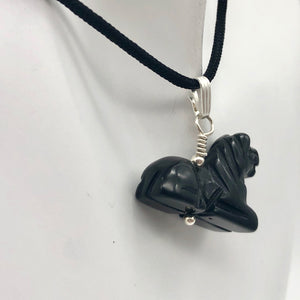 Black Stallion Obsidian Horse Pony Pendant with Silver Findings | 1" Long - PremiumBead Alternate Image 9