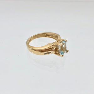 Natural Aquamarine & Diamond Solid 10Kt Yellow Gold Art Deco Ring Size 6 9982G - PremiumBead Alternate Image 3