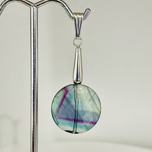 Load image into Gallery viewer, Fluorite Sterling Silver Striped Coin | 1 3/4&quot; Long | Purple/Blue | 1 Pendant |
