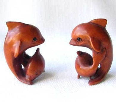 Carved Mommie Dolphin & Baby Boxwood Ojime/Netsuke Bead - PremiumBead Primary Image 1