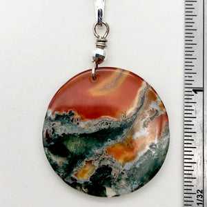 Limbcast Moss Agate Sterling Silver Pendant | 28x2mm| Orange/Green | 1 3/4" Long