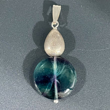 Load image into Gallery viewer, Fluorite Sterling Silver Striped Coin | 1 3/4&quot; Long | Blue/Purple | 1 Pendant |
