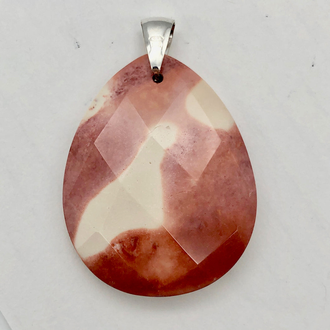 Lava Lamp Natural Faceted Mookaite Sterling Silver Pendant | 45x35x8mm | Red | - PremiumBead Primary Image 1