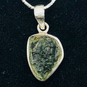 Moldavite Sterling Silver Drop | 1" Long | Green | 1 Pendant |