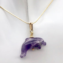 Load image into Gallery viewer, Amethyst Dolphin Pendant Necklace | Semi Precious Stone Jewelry | 14k Pendant - PremiumBead Alternate Image 3
