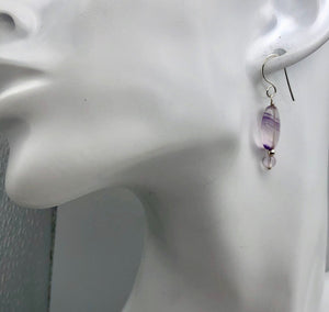 Enchanting Fluorite 15x10mm Bead Dangle Silver Earrings! | 1 3/8" Long |