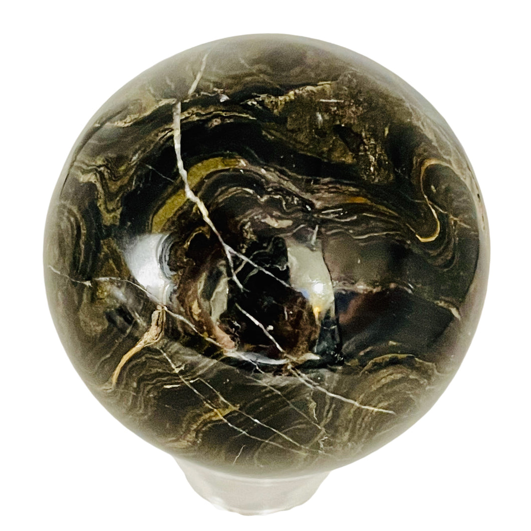 Stromatolite Scry Crystal Round Meditation Sphere | 55mm | Bronze/Black | 1 |