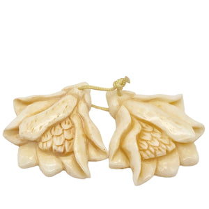 Pair of Carved Waterbuffalo Bone Tropical Flower Beads 10778