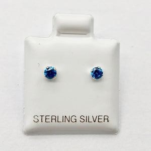 December 3mm Created Blue Zircon & 925 Sterling Silver Stud Earrings 10146L - PremiumBead Alternate Image 4