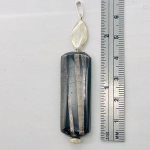 Hypersthene, Flat Rounded Rectangle Dangle Pendant | 2 1/2" Long | Black/Silver|