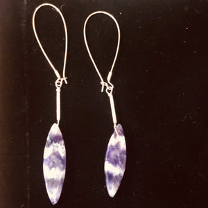 Sodalite Sterling Silver Teardrop Earrings| 4 1/4" Long | Purple/White| 1 Pair |