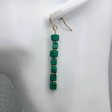 Load image into Gallery viewer, Exotic! Malachite Cube Beads 14K Gold Filled Earrings! | 2 inch Long |
