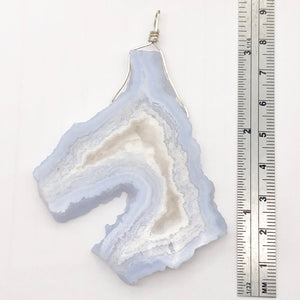 147cts Blue Chalcedony Druzy Dream Bead Sterling Silver Pendant | 3"Long |