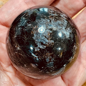 Arfvedsonite Scry Meditation Sphere Round | 2" | Black/Silver | 1 Sphere |