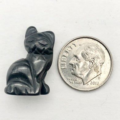 Sitting Carved Cat Hematite Figurine Worry-stone | 21x14x10mm | Black - PremiumBead Primary Image 1