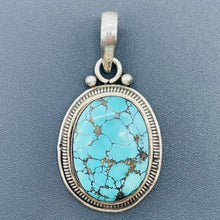 Load image into Gallery viewer, Turquoise Sterling Silver Native Oval Pendant | 1 3/4&quot; Long | Blue/Black | 1 |
