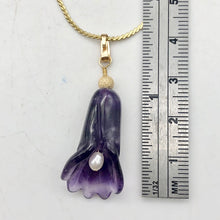Load image into Gallery viewer, Lily! Natural Carved Amethyst Flower14Kgf Pendant |1 9/16 x 5/16&quot; | Purple | - PremiumBead Alternate Image 4
