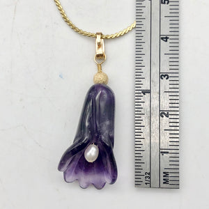 Lily! Natural Carved Amethyst Flower14Kgf Pendant |1 9/16 x 5/16" | Purple | - PremiumBead Alternate Image 4