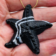Load image into Gallery viewer, Stunning! Carved Sardonyx Starfish Pendant Bead | 60x9mm | Black/White | | 60x9mm | Black/White
