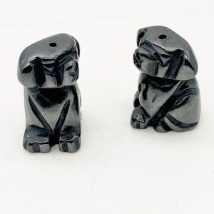 Faithful! 2 Hematite Hand Carved Puppy Dog Beads | 22x15x15mm | Silver black