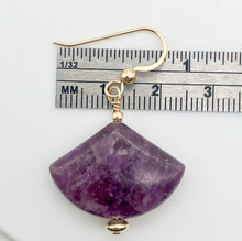 Load image into Gallery viewer, Natural Lepidolite 14Kgf Earrings | 1 3/4&quot; Long | Purple | Fan cut | 1 pair | - PremiumBead Alternate Image 3
