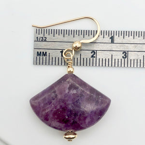Natural Lepidolite 14Kgf Earrings | 1 3/4" Long | Purple | Fan cut | 1 pair | - PremiumBead Alternate Image 3