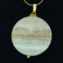 Load image into Gallery viewer, Hemimorphite14K Gold Filled Disc Dangle Pendant | 1 3/4&quot; Long | Aqua/Lemon |
