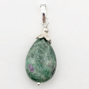 Rare Ruby Fuchsite Teardrop Shaped Sterling Silver Pendant | 1 1/4" Long