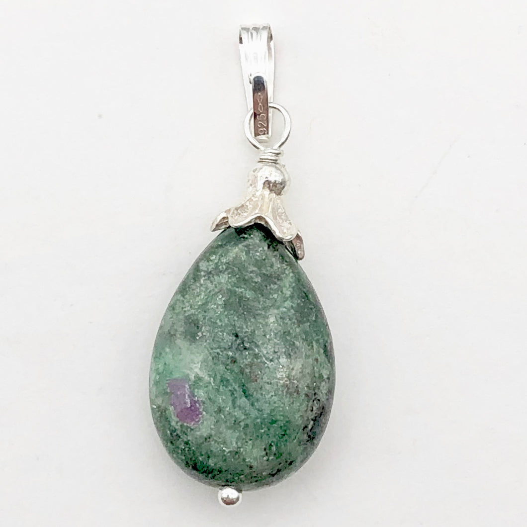 Rare Ruby Fuchsite Teardrop Shaped Sterling Silver Pendant | 1 1/4