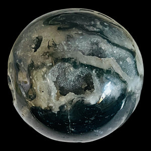 Moss Agate Druzy Quartz Crystal Meditation Sphere | 62mm | Green/White | 1 |