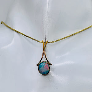 Opal 14K Gold Filled Oval Pendant | 1" Long | Red/Green | 1 Pendant |