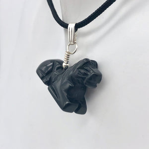 Black Stallion Obsidian Horse Pony Pendant with Silver Findings | 1" Long - PremiumBead Primary Image 1