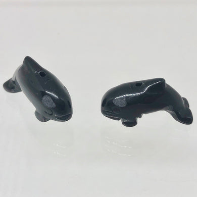 Hand Carved Animals 2 Onyx Orca Whale Beads | 23x12.5x8mm | Black - PremiumBead Primary Image 1
