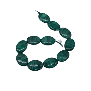 Natural Malachite Oval Coin Beads | Green | 18x13x4mm | 2 Beads |